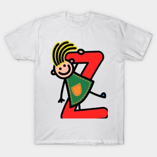 Letter Z for girls alphabet Kids Colorful Cartoon Character T-Shirt